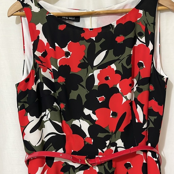 Nine West Red and Black Floral Sleeveless Dress a190 - Picture 3 of 4